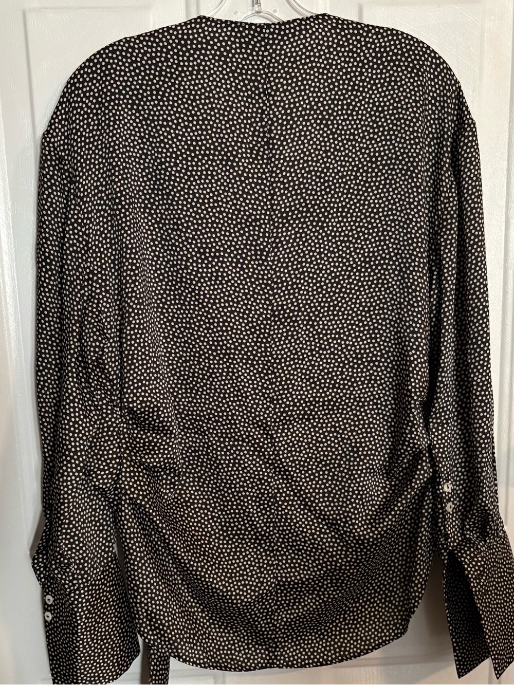 Zara Black & White Polka Dot Faux Wrap Blouse with Wide Cuff Sleeves - Picture 12 of 16